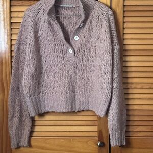 Everlane Mauve Button-Up Turtleneck Sweater